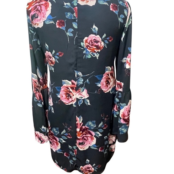Everly Black Floral Sheath Dress with Bell Sleeves, Great for any season. Size S - Picture 3 of 11